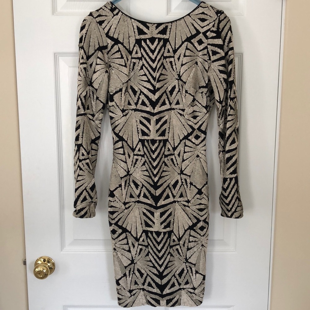 black and cream sequin dress. size small